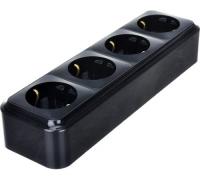 Розетка 4-ая с з черный ОП 16А, 220В Пралеска (РА16-266Ч)