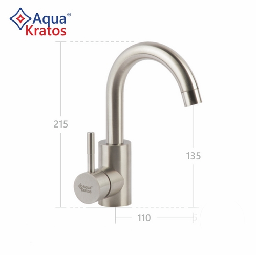 Смеситель для раковины AQUAKRATOS АК11203 35 мм на гайке гусак 135 мм нерж. (без подводки)
