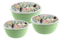 Комплект мисок  Latina  3 шт. (1,1л+2,1л+3,2л) с крышками с декором (зеленый) 222133818 08