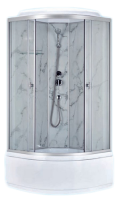 Душевая кабина ВМ-201 выс. поддон, задняя стенка белый мрамор, стекло прозрачное 90*90*215