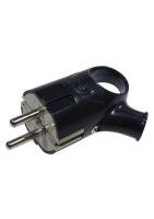 Вилка угловая евро с з черная с ушком 16А 250В А0112