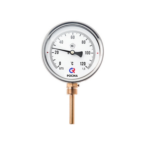 Термометр 63х1 2 120С БТ-32.211 шток 46мм (нижнее радиальное подкл., корпус сталь, минстекло) РОСМА