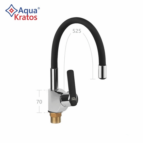 Смеситель для кухни AQUAKRATOS AK6938-7 картридж 35 мм на гайке с гиб. силикон. изливом Черный