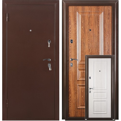 Дверь метал.VALBERG Прима 880 2050 правая (медь , 45мм, 2 замка Просам,Меломин Дуб коньяк,глазок)