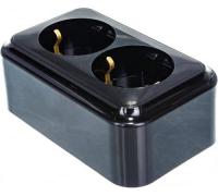 Розетка 2-ая с/з черный ОП 16А, 220В Пралеска (РА16-261Ч)