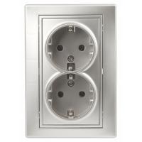 Розетка 2X2P+E Schuko, 16А-250В, IP20, СУ, Plano, алюминий1-205-03
