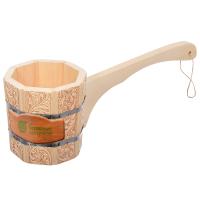 Ковш - черпак 1,5 л бондарный с длинной ручкой с орнаментом  Цветы   Банные штучки