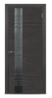 Дверь межкомнатная ФОРМАТ Баски-5 800*2000 ПВХ Дуб фактур. горький шоко. стекло черн. с гравировкой