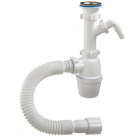 А-40059 Сифон бутыл. с гиб. труб. 1  1 2 с отв. для стир. маш. 30 шт