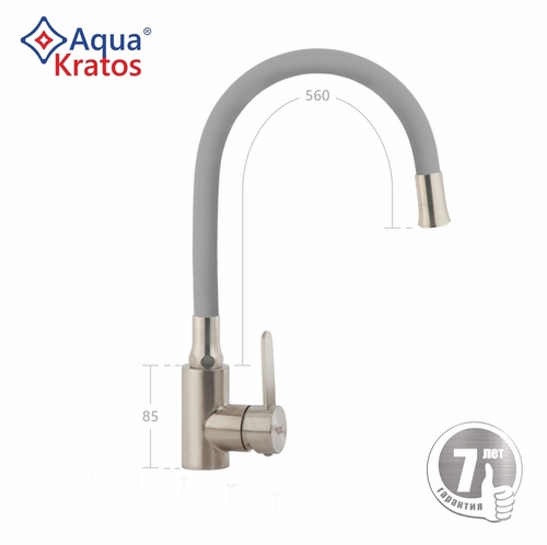 См-ль д кухни 35 мм на гайке с гиб. силикон. изливом АК77105-22 Серый нерж. AquaKratos