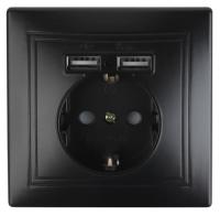 Розетка+USB СУ INTRO Plano IP20, антрацит1-410-05