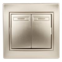 Выключатель двойной, 10А-250В, IP20, СУ, Plano, шампань1-104-04