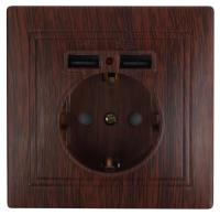 Розетка+USB СУ INTRO Plano IP20, венге1-410-10