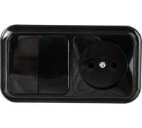 Блок ОП горизонтальный (2кл. выкл.+ розетка б з) черный Пралеска (2В-РЦ-523Ч)