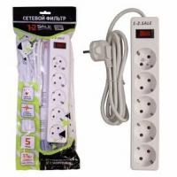 Сетевой фильтр 1-2.SALE ПВС 3х0,75 5*5м 10А белый, с/з, выкл. 901419