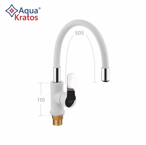 См-ль д кухни 35 мм на гайке с гиб. силикон. изливом AK6837-8 AquaKratos Белый