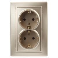 Розетка 2X2P+E Schuko, 16А-250В, IP20, СУ, Plano, шампань1-205-04