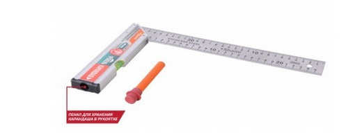 Угольник с уровнем и карандашом КУЛИБИН 300мм нерж. сталь  STURM