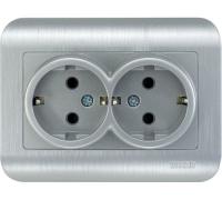 Розетка 2-м. СП LUXAR Deco с з/к серебро с рифленой рамкой, 250В 16А (10.037.03)