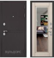 Дверь метал.  БУЛЬДОРС-MASS 90 880 2050 правая (Букле шоколад R-4 Дуб выбеленный 9S-140 зеркало)