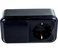 Блок комб. ОП гориз. ( 1кл. выкл.+ розетка с/з) черный Пралеска (В-РЦ-527Ч)