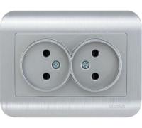 Розетка 2-м. СП LUXAR Deco без з/к серебро с рифленой рамкой, 250В 16А (10.035.03)