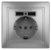 Розетка+USB СУ INTRO Plano IP20, алюминий1-410-03