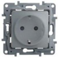 Розетка 1м СП ETIKA с заземл. со шторками винт. зажимы алюминий 672422