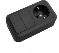 Блок ОП горизонтальный (2кл. выкл.+ розетка с з) черный Пралеска (2В-РЦ-529Ч)