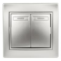 Выключатель двойной, 10А-250В, IP20, СУ, Plano, алюминий1-104-03