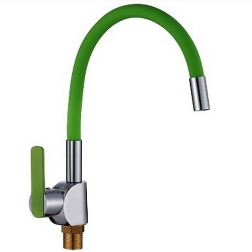 Смеситель для кухни AQUAKRATOS AK6938-13 картридж 35 мм на гайке с гиб. силикон. изливом Зелёный