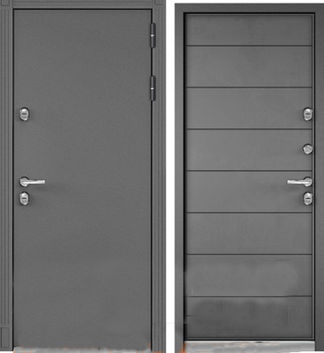 Дверь метал.  БУЛЬДОРС TERMO STANDART  950 2050 левая (Букле графит ,ПВХ  Бетон серый 10мм,135)