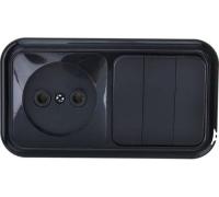 Блок ОП горизонтальный (3кл. выкл.+ розетка б з) черный Пралеска (3В-РЦ-525Ч)