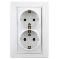 Розетка 2X2P+E Schuko, 16А-250В, IP20, СУ, Plano, белый 1-205-01