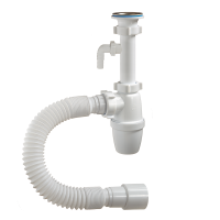 А-32079 Сифон бутыл. с гиб. труб.1 1 4 с отвод. для стир. маш.40шт.