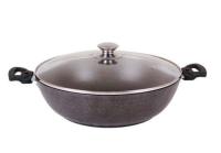 Сотейник со съемными ручками, стеклянной крышкой 300 85мм  АП (кофейный мрамор) смк308а