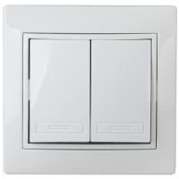 Выключатель двойной, Intro10А-250В, IP20, СУ, Plano, белый1-104-01