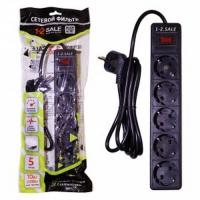 Сетевой фильтр 1-2.SALE ПВС 3х0,75 5*1,8м 10А 2200W черный, с/з, выкл. 901416