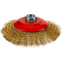 Щетка коническая для УШМ 125мм, витая стальная латунированная проволока 0,3мм, М14   MIRAX