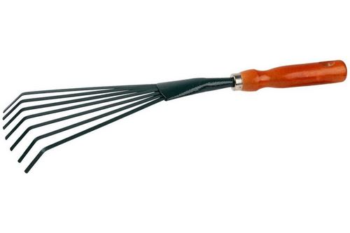 Грабельки веерные с плоскими зубцами, из углеродистой стали с деревянной ручкой, 390 мм  GRINDA
