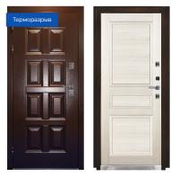 Дверь метал. ПРОМЕТ ВИНТЕР 100 термо MP 880 2050 L (Антик медь Белоснеж.ясень100мм,2 замка Гардиан)