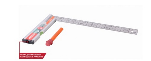 Угольник с уровнем и карандашом КУЛИБИН 350мм нерж. сталь  STURM