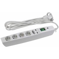 Сетевой фильтр ЭРА SFU-5вх.2м.+2xUSB(бел.) с заземл., шторки, выкл.