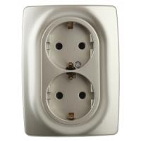 Розетка 2X2P+E Schuko, 16A-250В, IP20, Эра12, шампань12-2106-04