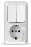 Блок UNIVersal Олимп белый Выкл. 2 кл.+ розетка с з верт.О0040