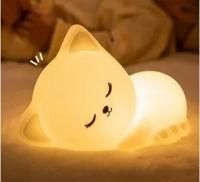 Ночник силиконовый WH-A16  Кошечка , USB, аккум. 1200мАч, 3000R+RGB (7 цветов) Включай
