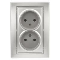 Розетка 2х2P, 16А-250В, IP20, СУ, Plano, алюминий 1-204-03