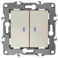 Выключатель 2-кл. СП ЭРА 12 с подсветкой, 10АХ-250В, IP20, слоновая кость12-1105-02