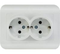 Розетка 2-м. СП LUXAR Deco с з к белая с рифленой рамкой, 250В 16А (10.037.01)