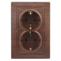 Розетка 2X2P+E Schuko, 16А-250В, IP20, СУ, Plano, венге1-205-10